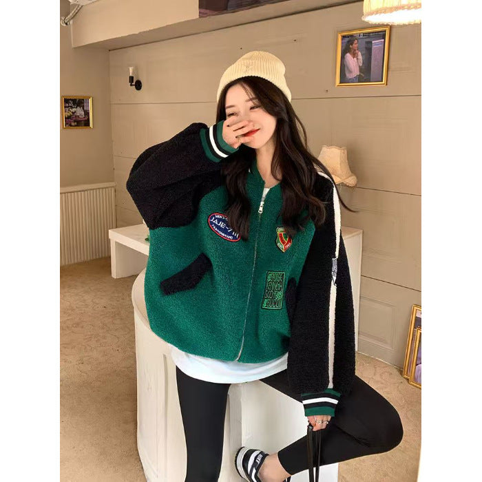 Women's Fashion Versatile Fleece Patchwork Jacket