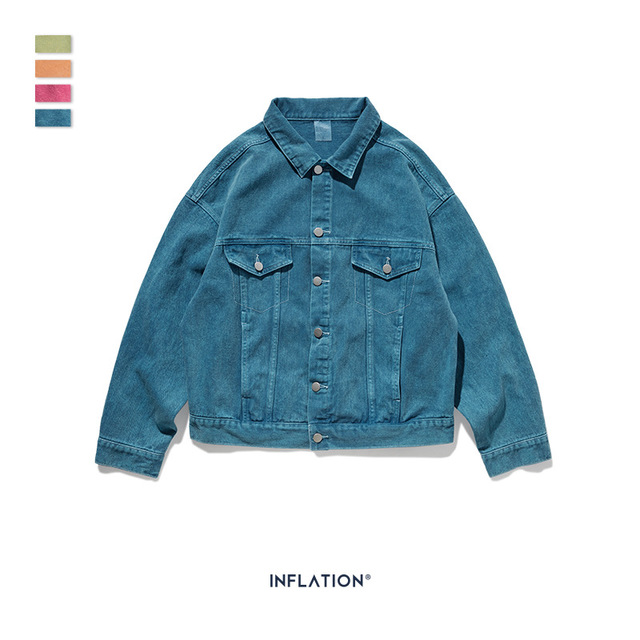 Spliced loose old denim jacket