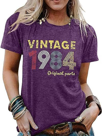 Vintage 1984 festtop til kvinder med bogstavprint