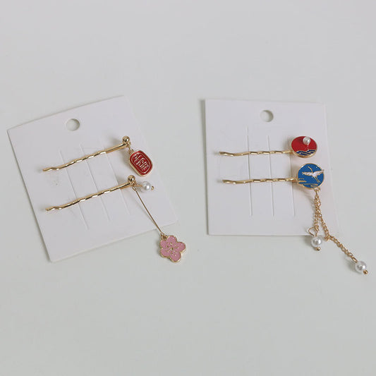 Japanese style girl jewelry rabbit pendant fan hairpin