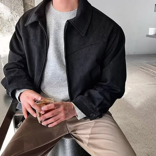 Short Flight Jacket Men's Loose Lapels Zipper