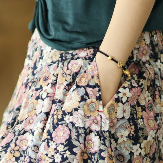 High Waist Retro Printed A- Line Loose Floral Skirt