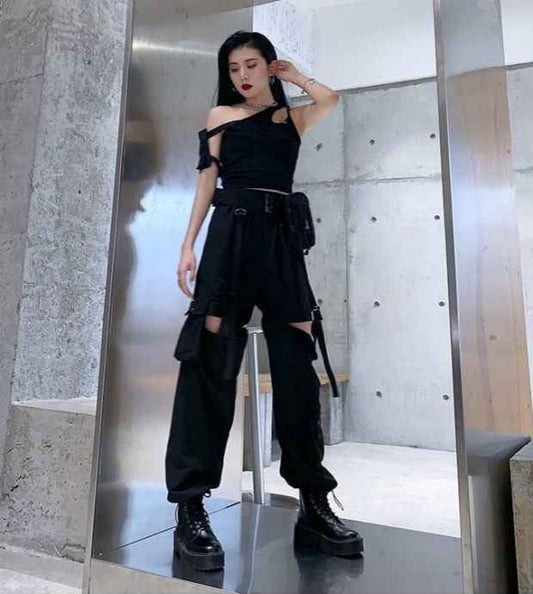 Women's Detachable White Overalls Ankle Banded Pants