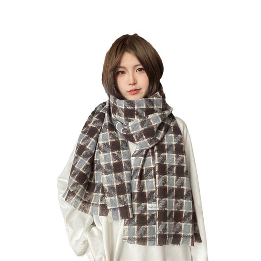Winter Warm Thickened Plaid Student Scarf