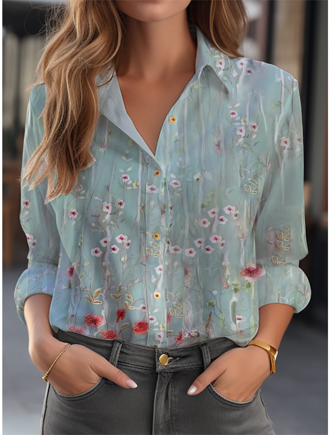 Women's Cardigan 3D Flower Print Long Sleeve Shirt