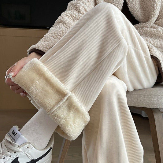 Maternity Pants Winter Wear Straight Narrow Cashmere Wide-leg Pants High Waist Velvet Thickening Warm Corduroy Pants