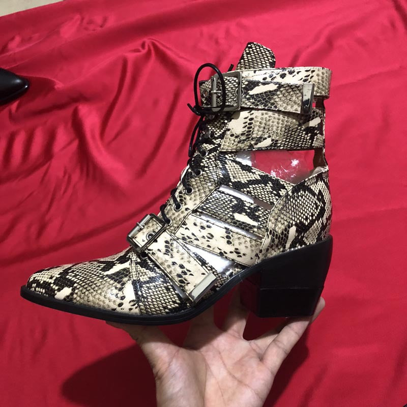Belt Buckle Chunky Heels Pointed Toe Martin Boots Plus Size Shoes