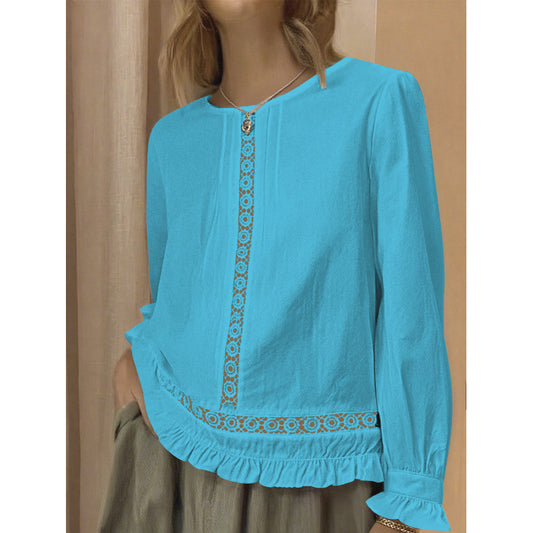 Casual Versatile Solid-color Top New Womens Long-sleeve Loose-fit Shirt