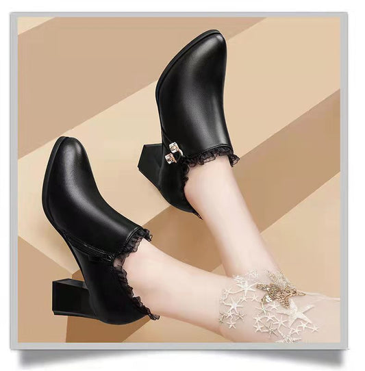 Middle Aged Women's Soft Sole Chunky Heel Bow Mid Heel