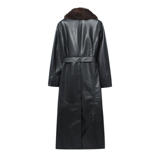 Faux Fur Removable Collar Leather Jacket