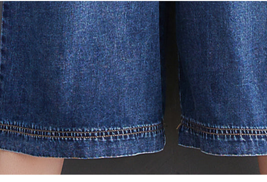 Denim Smækbukser Fem-punkts Bukser Dameshorts med Lige Ben