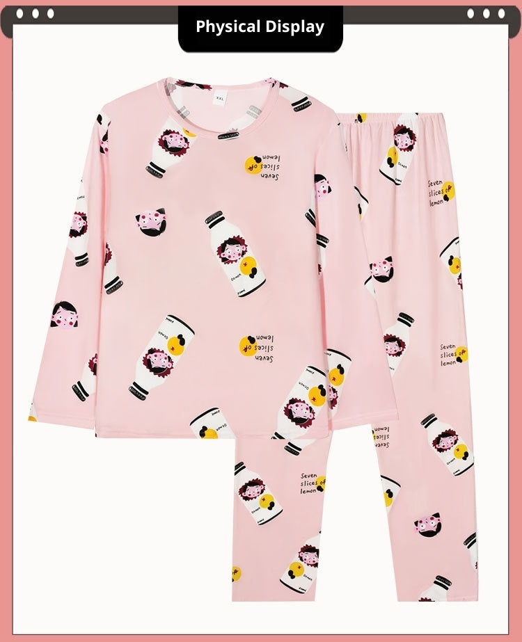 Simple Casual Spring Autumn Pajamas Women Korean Style Solid Color Plaid Fetish Long-sleeve Suit