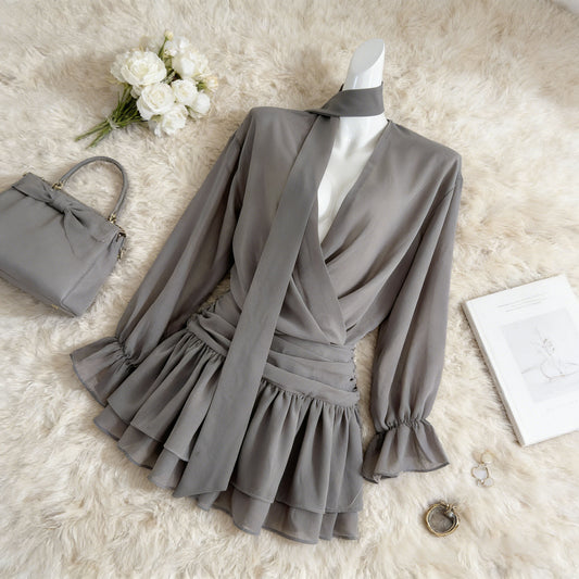 New Chiffon Figure-flattering Short Skirt Black Dress