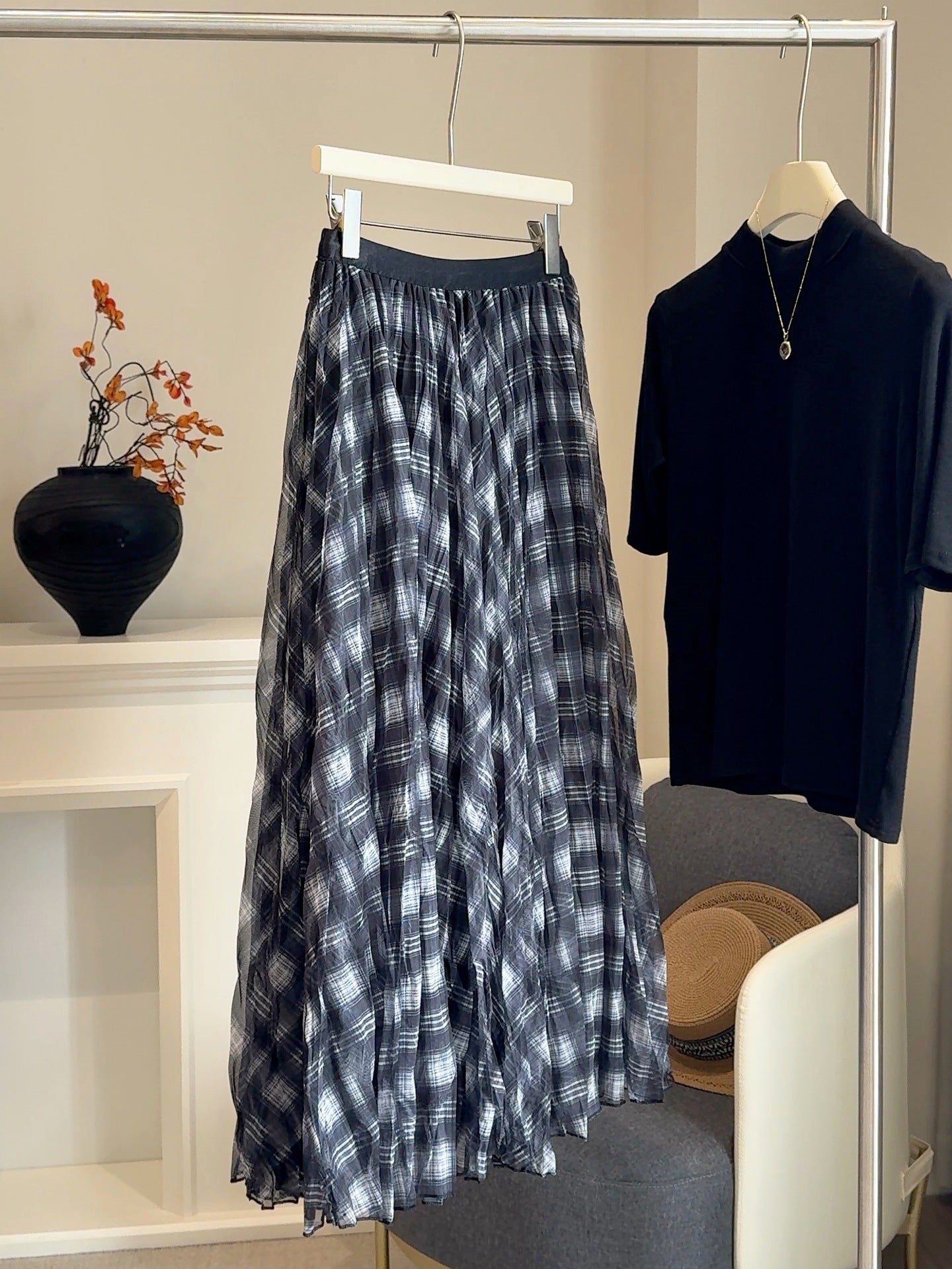 High-waisted Draping Pleated Loose-fit Skirt For Women