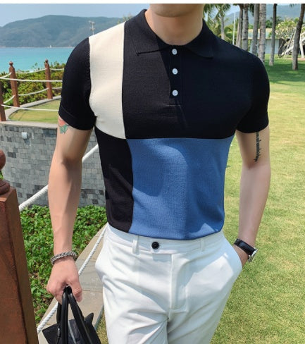 British Men's POLO Shirt, Trendy Slim Ice Silk T-shirt