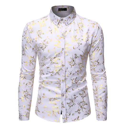 Men's Basic Style Bronzing Flower Shirt