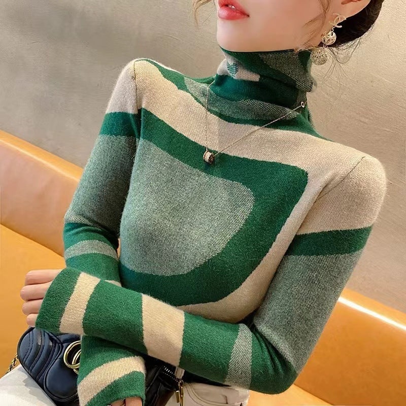 Women's Turtleneck Contrast Color Sweater