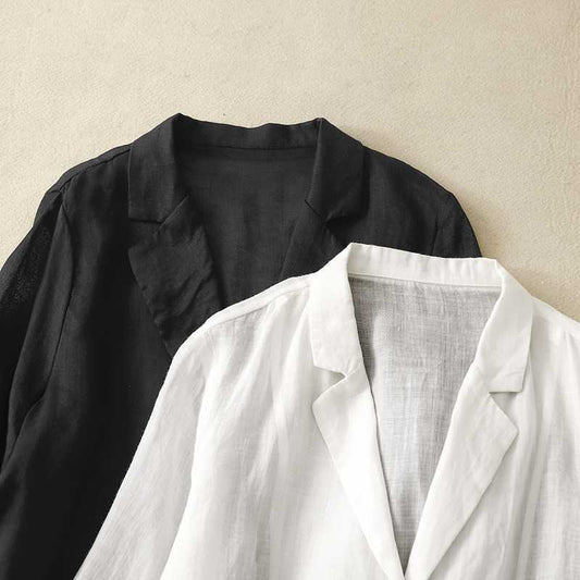 Cotton And Linen Loose Slimming Middle Sleeve Suit Jacket