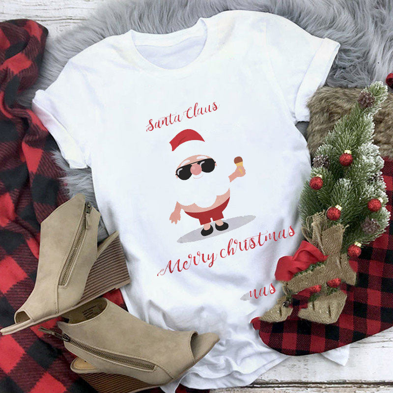 Christmas T-shirt Women's Summer Plus Size With Short Sleeves
