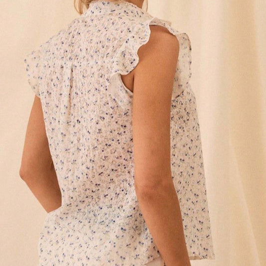 Womens Printed Floral Lace-Patchwork Cap Sleeve Shirt