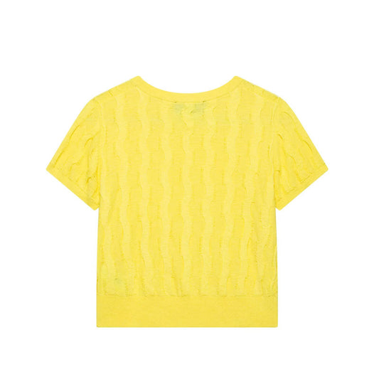 Female Solid Color Summer Texture Knitted Yellow Shirt
