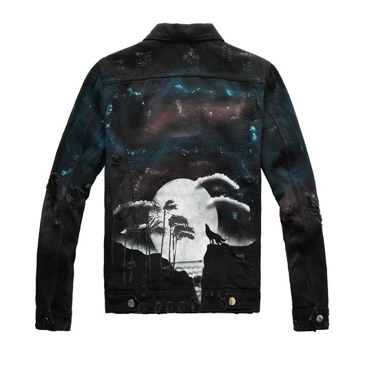 Men's Hand-painted Graffiti Slim Denim Coat