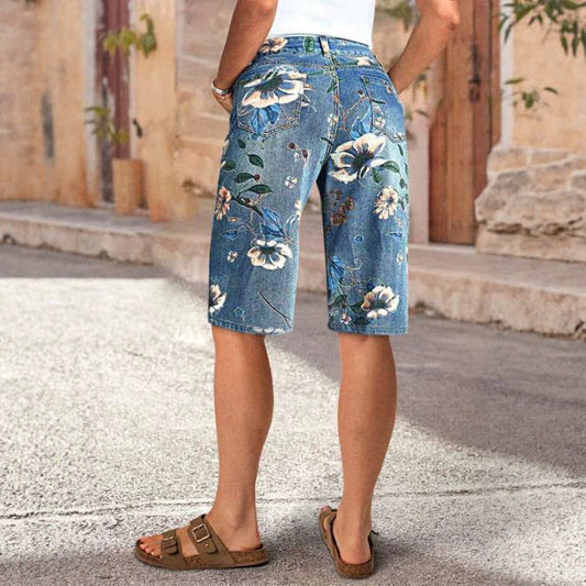 Women's Printed Denim Spring And Autumn Straight Wide-leg Pants