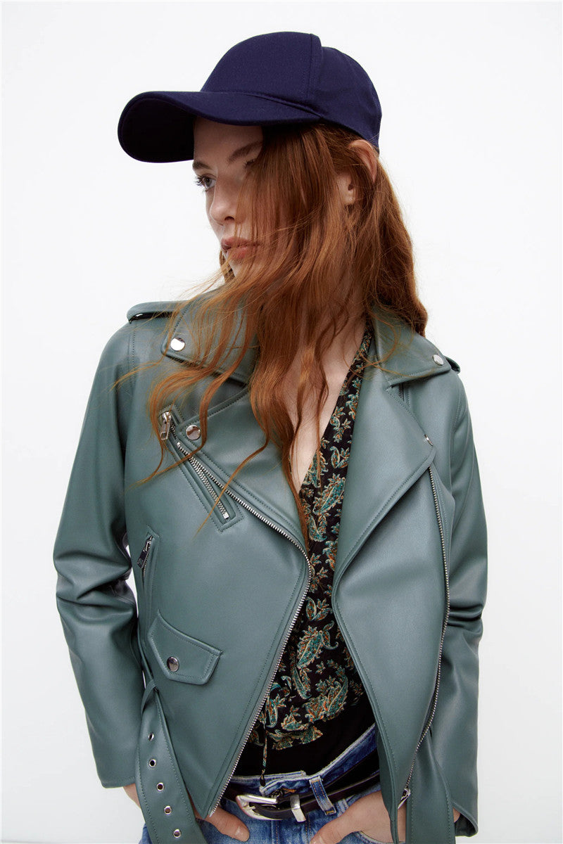 New Women's Leather Motorcycle Jacket