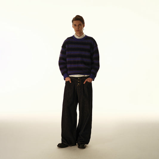 American Retro Cleanfit Striped Round Neck Pullover Sweater For Men
