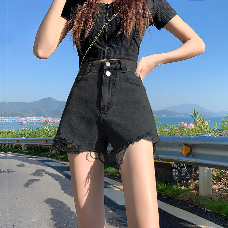Womens High-waisted Loose-fitting White Denim Shorts