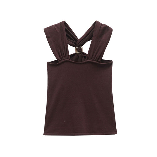 European And American Style Stylish Simple And Versatile Halter Slim Vest
