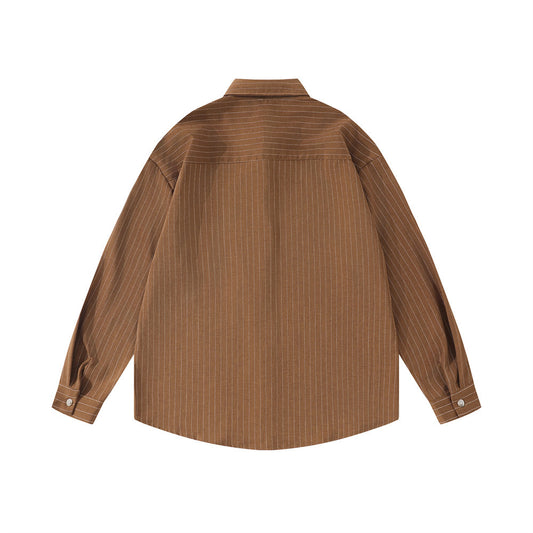 College Style Loose Long Sleeve Shirt With Tie And Vertical Stripes