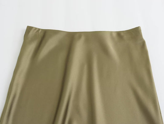 Foreign Trade Wholesale Women's French Fashion Silk Satin Texture High Waist Skirt