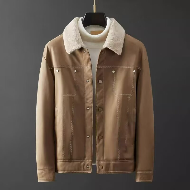 Suede Fabric Jacket Men's Short Autumn And Winter Thickened Work Clothes