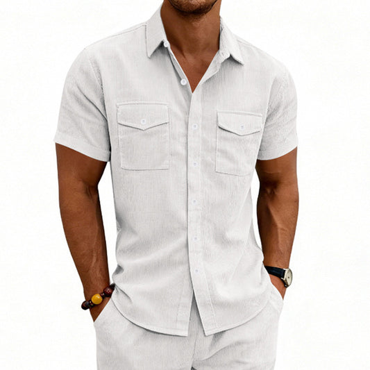 Men's Casual Loose-fit Workwear Short-Sleeve Lapel Shirt