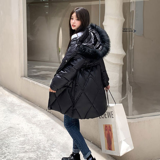 Women's Mid-length Bright Face Wash-free Down Padded Jacket