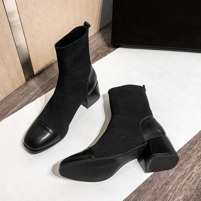 Net Celebrity Thin Socks Temperament Thick Heel Low Tube Martin Boots