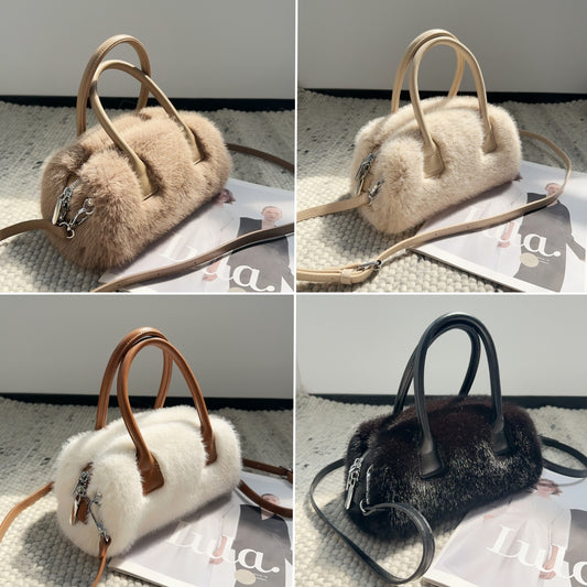Tote Bag With A Vintage Niche Design Featuring Intricate Faux Mink Fur Detailing