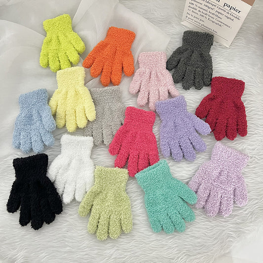 Winter Children's Gloves Finger Writing Cold-proof Warm Gloves Solid Color Knitted Coral Velvet Gloves