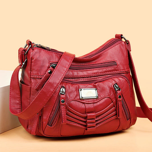 Middle-aged Soft Leather Shoulder Messenger Bag Large Capacity