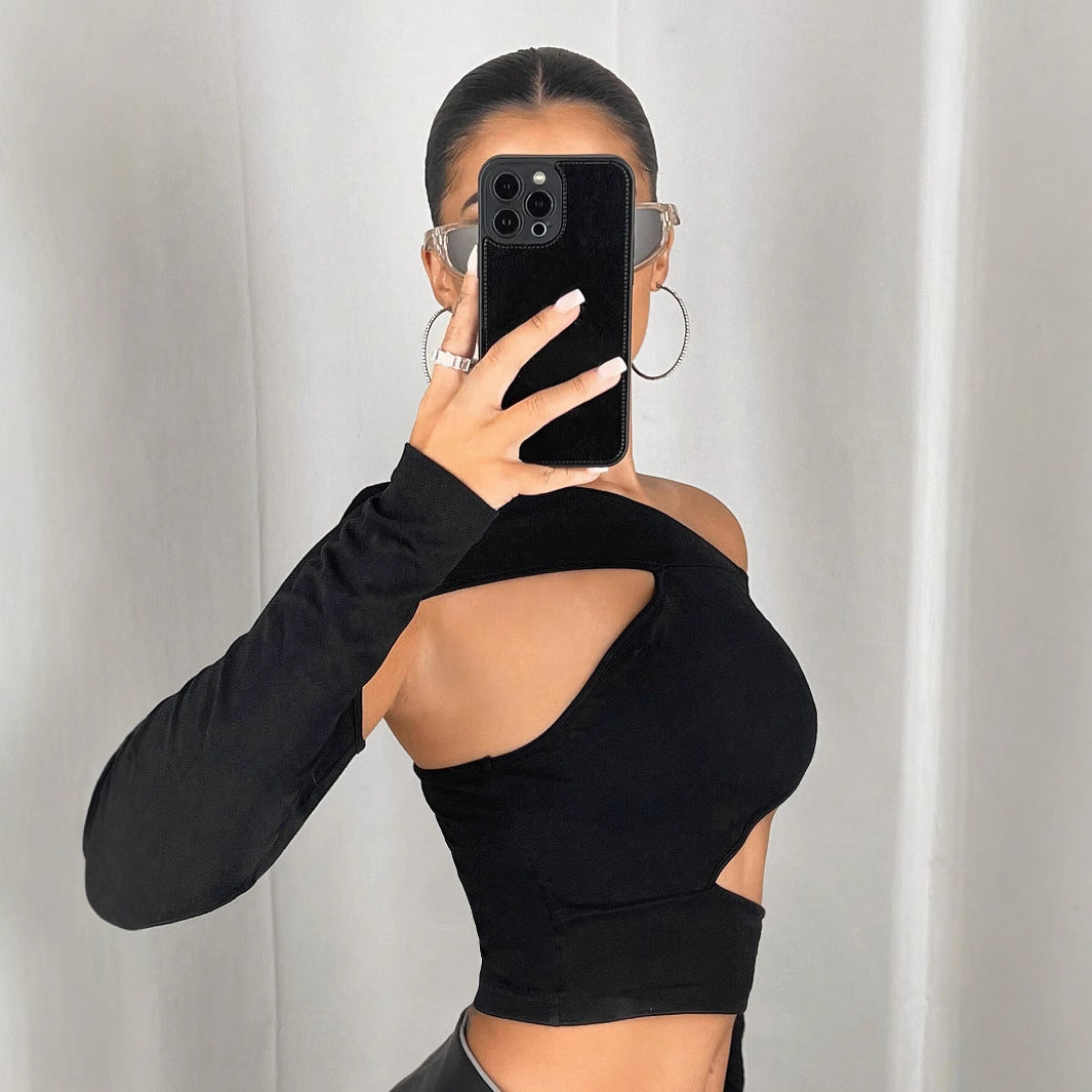 Ny Slim Fit Skrå Krave Stropløs Sexet Off-shoulder Navle T-shirt