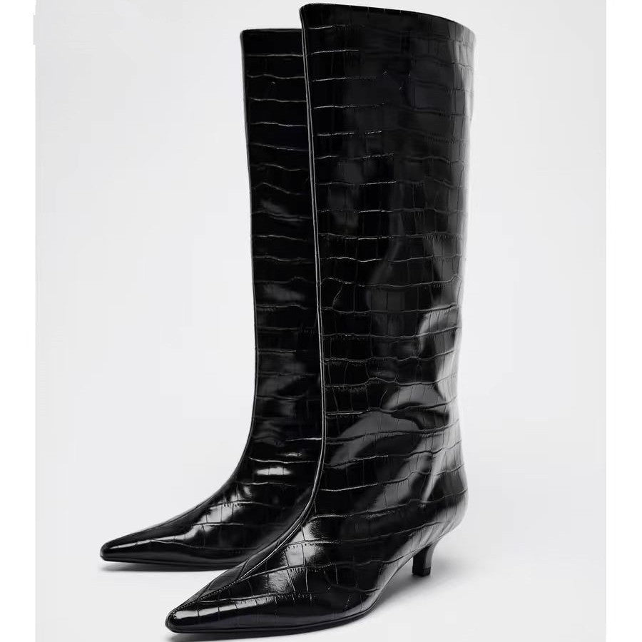 Women's British Style Pointed Toe High Leg Boot