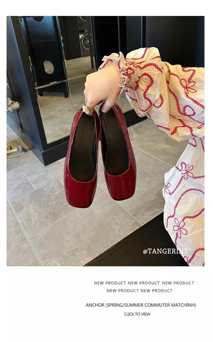 Spring Retro Ballet Flats For Women-French Square Toe Slip-On Loafers, Vintage Grandma Shoes