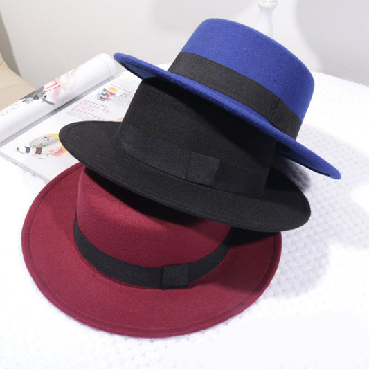 Flat Top Retro British Big Brim Fedora Hat Street Leisure