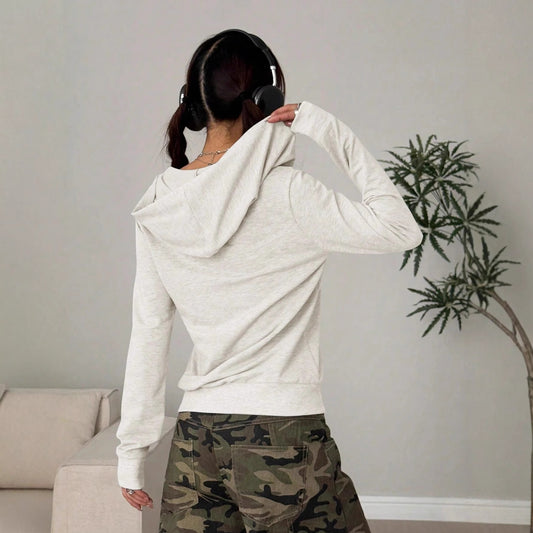 Printed Hooded Stylish Zip-up Cardigan Comfortable Commuting Sweatshirt Jacket