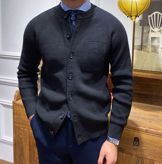 Solid Color Round Neck Slim Fitting Knitted Shirt Slim Fitting Cardigan And Outerwear