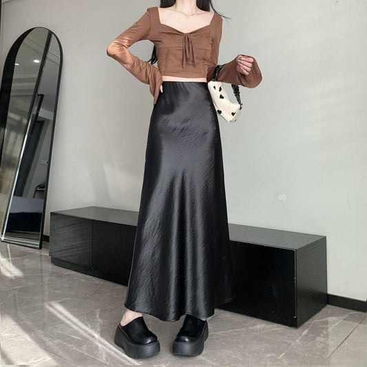 Skirt Womens Autumn High-Waisted Slimming A-Line Skirt