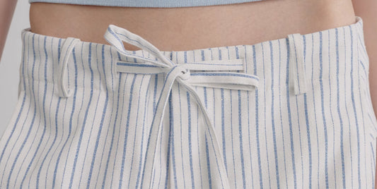 Striped Blue And White Drawstring Banana Pants