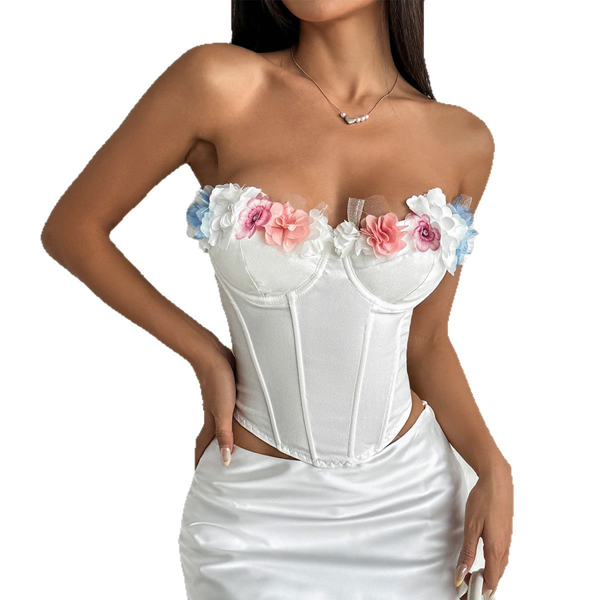 Womens 3D Floral Underwired Outer Tube Top