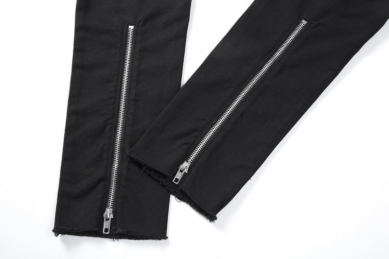 High Street Back Zip Frayed Black Jeans